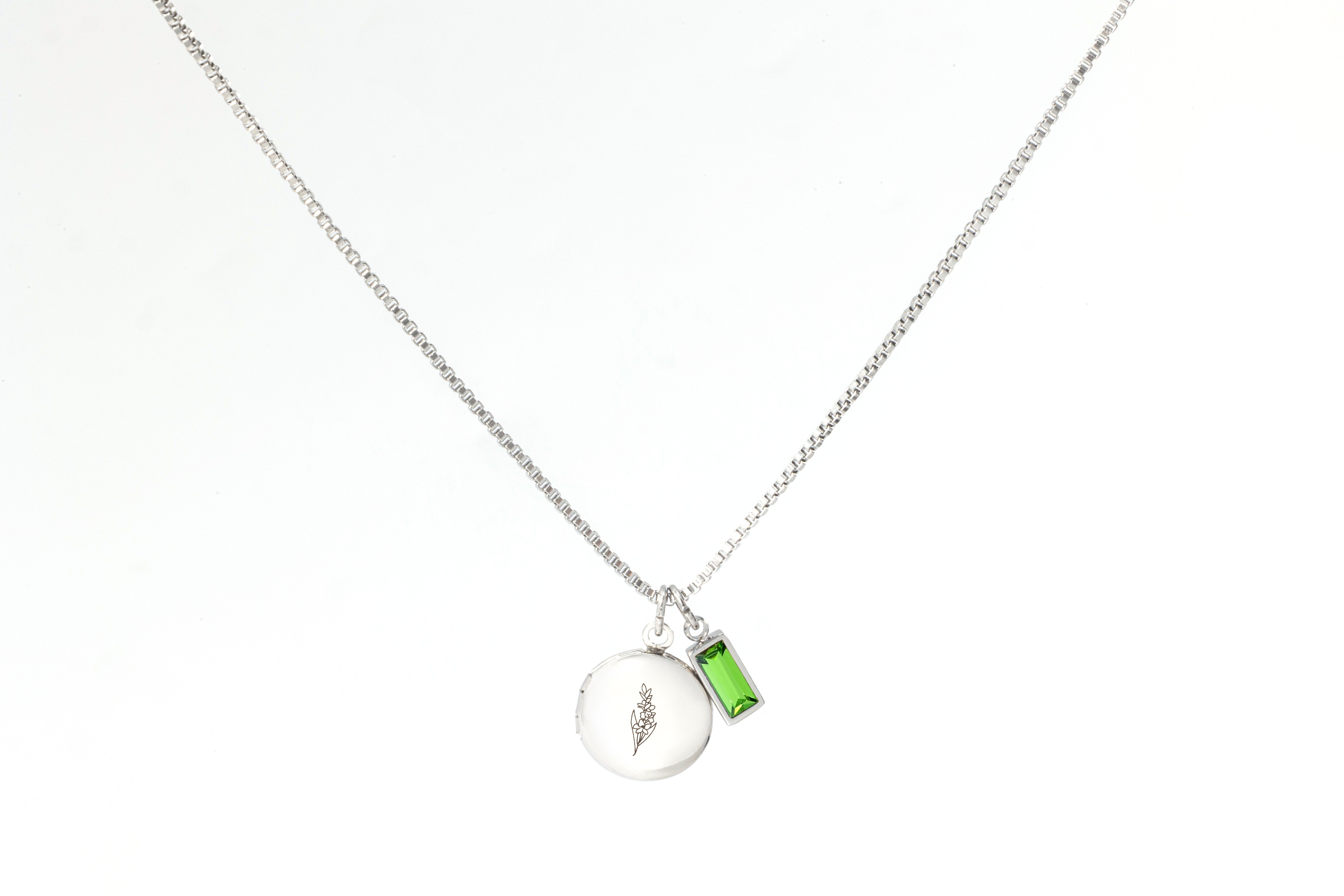 Family Birth Flower Locket Necklace with Birthstone