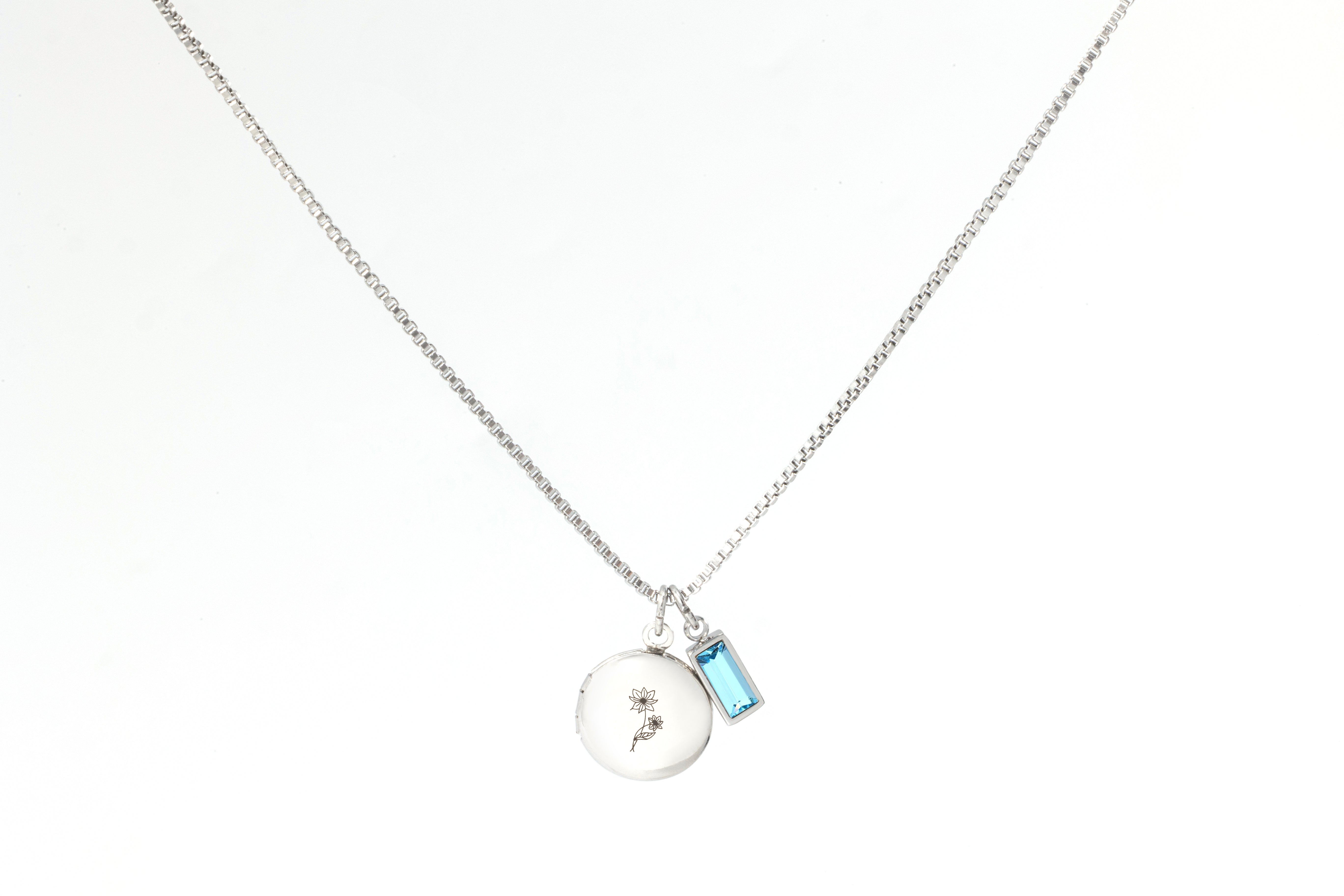 Family Birth Flower Locket Necklace with Birthstone