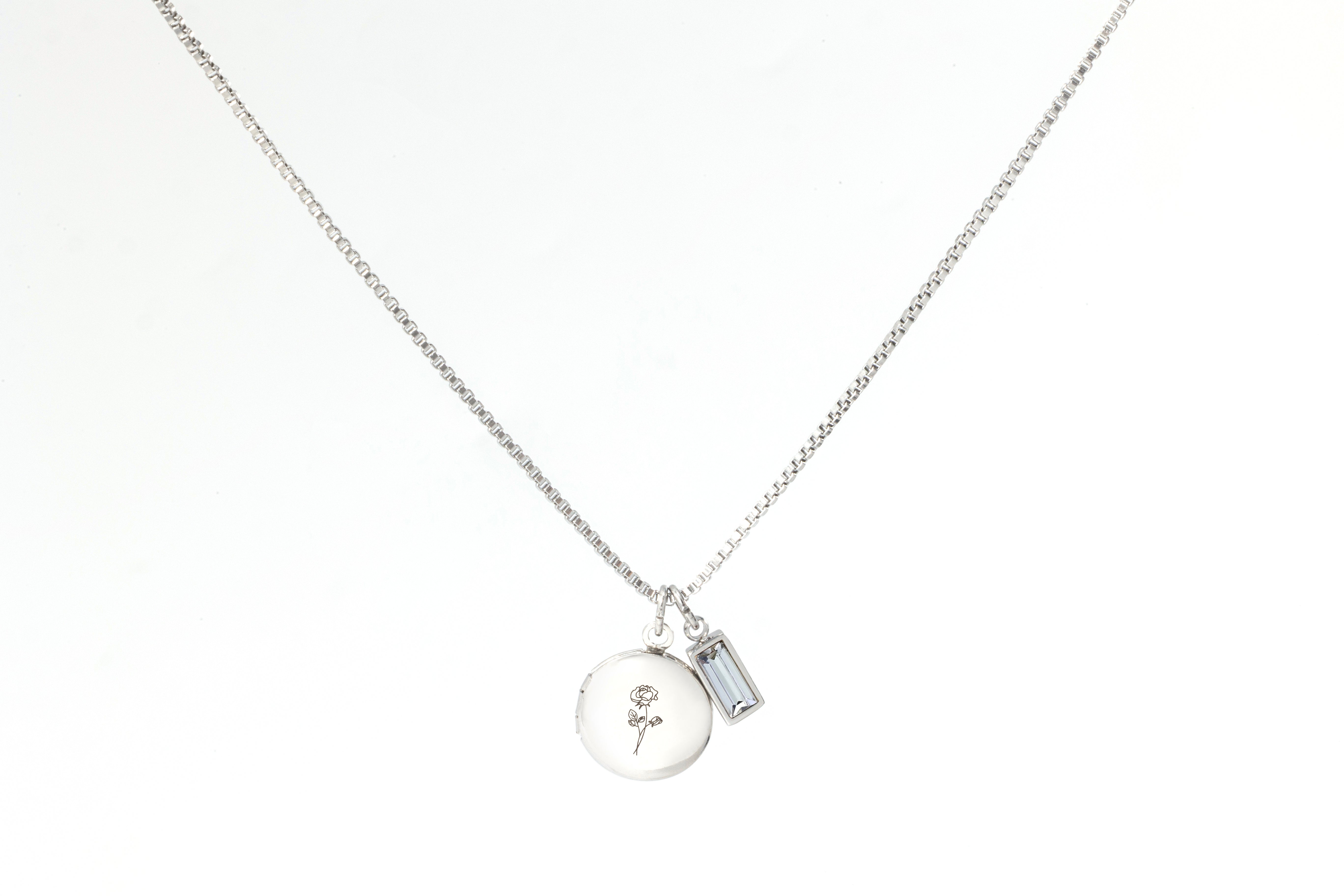 Family Birth Flower Locket Necklace with Birthstone