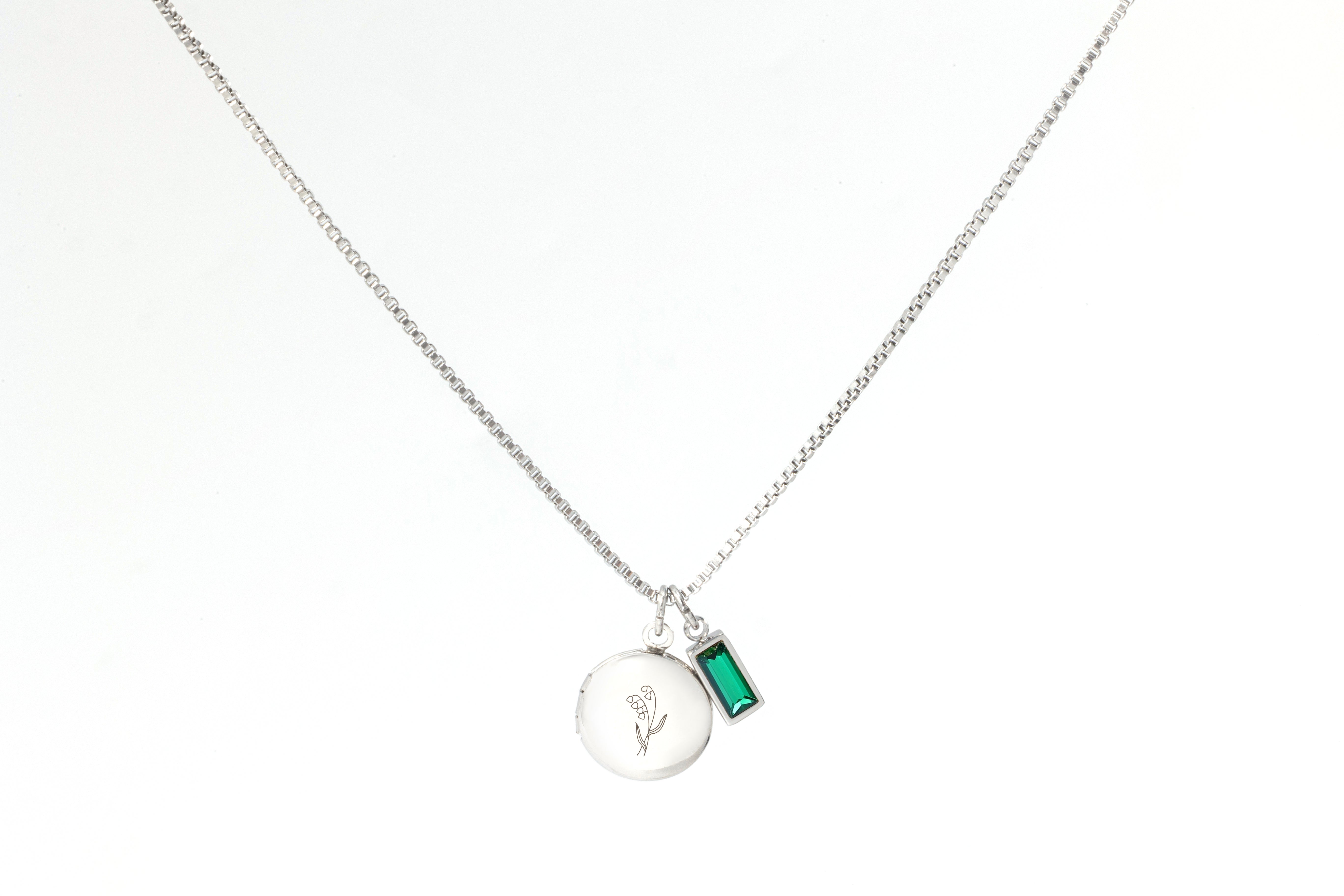 Family Birth Flower Locket Necklace with Birthstone