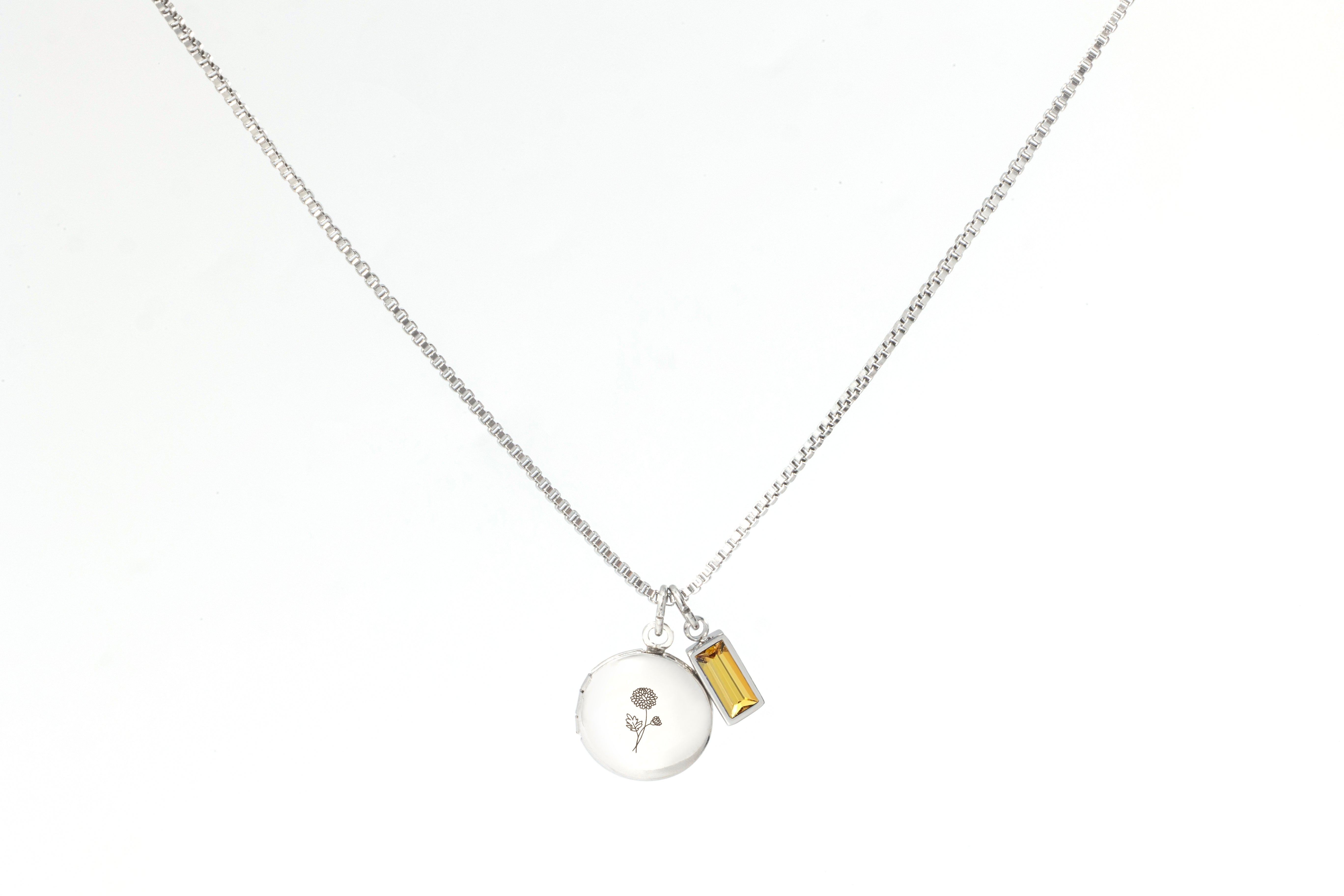 Family Birth Flower Locket Necklace with Birthstone