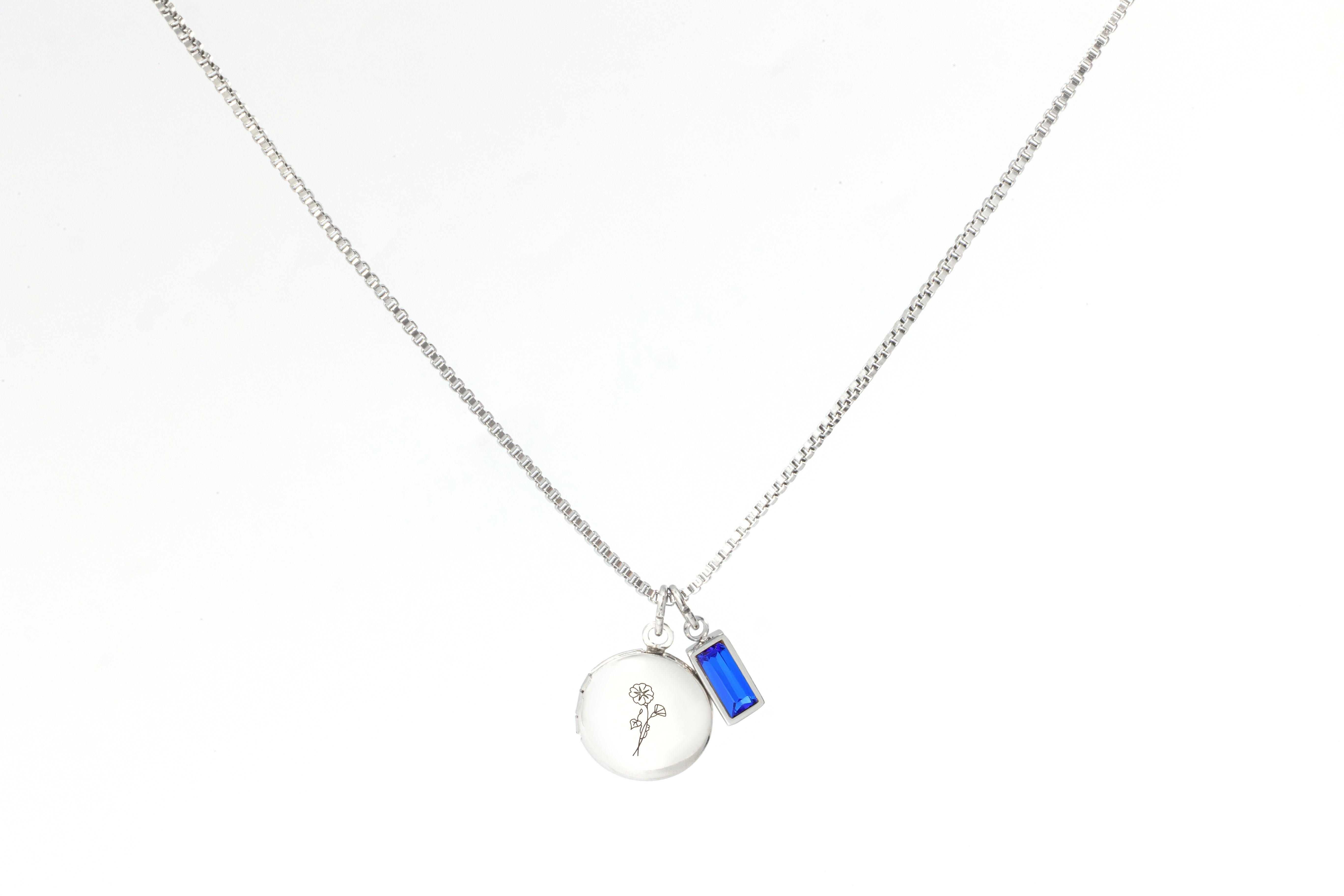 Family Birth Flower Locket Necklace with Birthstone
