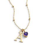 Droplet Birthstone & Initial Necklace