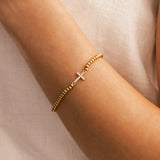 Gold Beaded Cross Stretch Bracelet