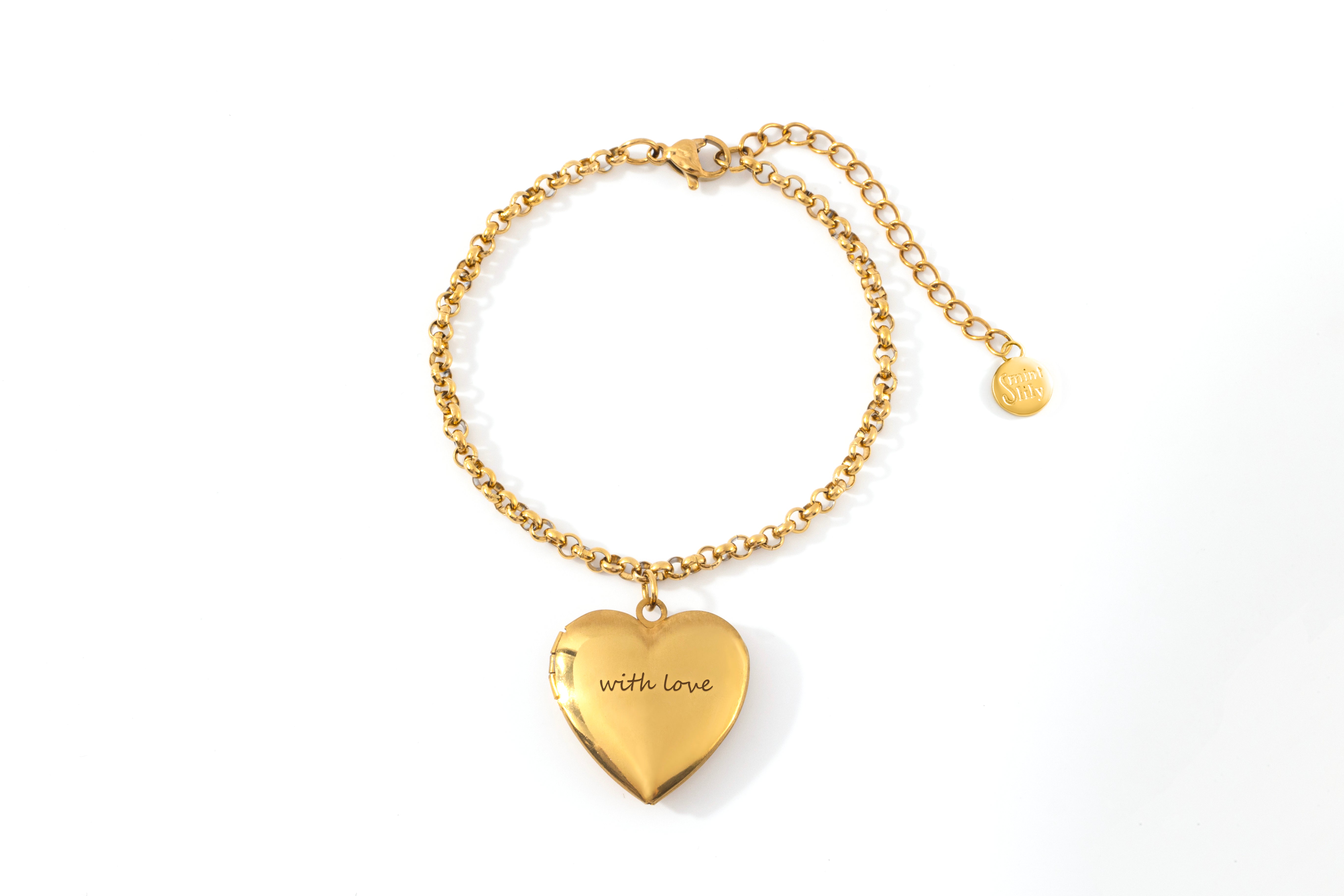 Heart Photo Locket Bracelet with Engraving