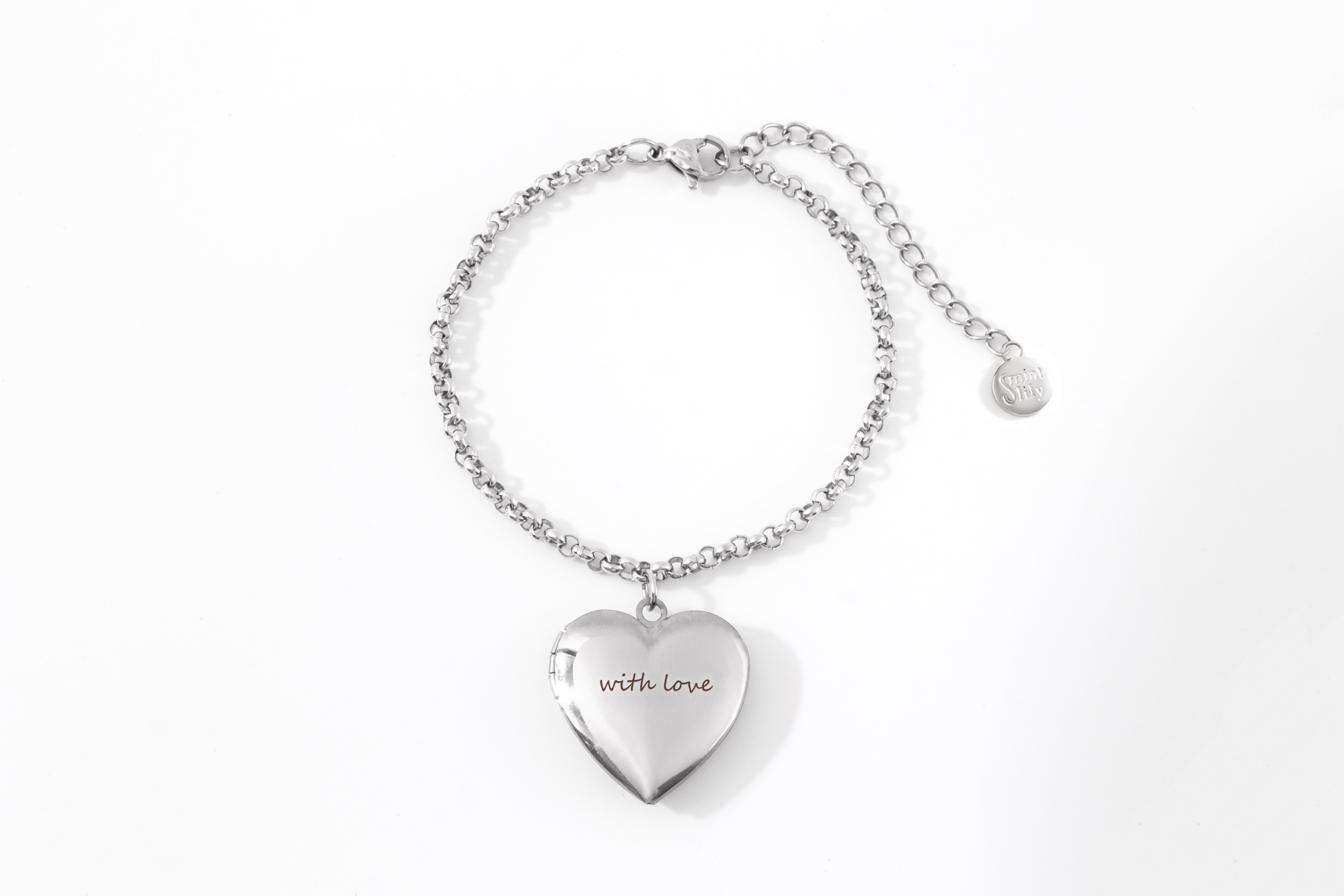 Heart Photo Locket Bracelet with Engraving