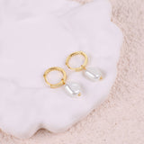 Freshwater Pearl Drop Pave Huggie Earrings