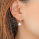 Freshwater Pearl Drop Pave Huggie Earrings