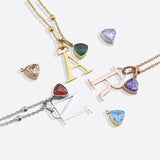 Droplet Birthstone & Initial Necklace