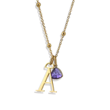 Droplet Birthstone & Initial Necklace