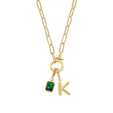 Mint Paperclip Necklace with Initial & Birthstone Charm
