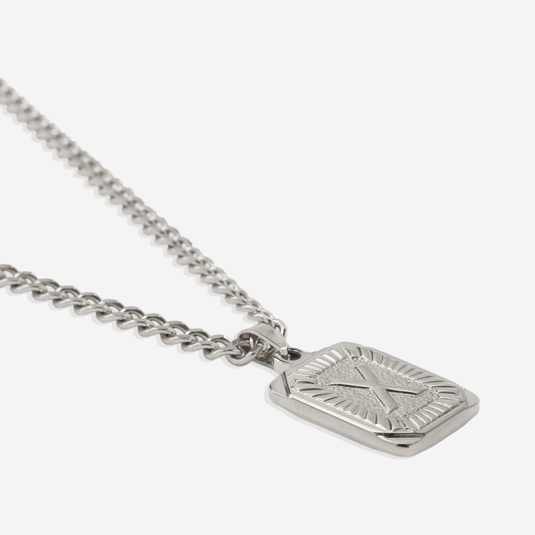 Initial Card Pendant Necklace with Curb Chain