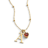 Droplet Birthstone & Initial Necklace