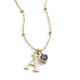 Droplet Birthstone & Initial Necklace