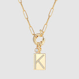 Pave Initial Pendant Necklace with Paperclip Chain