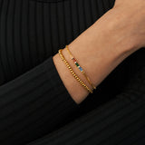 Dainty Baguette Birthstone Bracelet and Beaded Stacking Bracelet Set