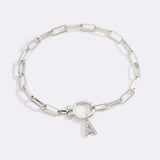 Mint Paperclip Bracelet with Pave Initial Charm