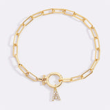Mint Paperclip Bracelet with Pave Initial Charm