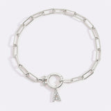 Mint Paperclip Bracelet with Pave Initial Charm