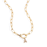 Mint Paperclip Necklace with Pave Initial Charm