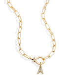 Mint Paperclip Necklace with Pave Initial Charm