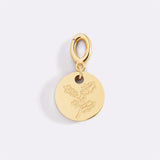 Engraved Birth Flower Disc Charm