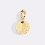 Engraved Birth Flower Disc Charm