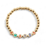 Custom Rainbow Letter Gold Disc Beaded Bracelet
