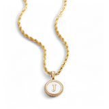 Mother of Pearl Disc Letter Necklace with Rope Chain