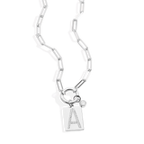 Sterling Silver Pave Initial Pendant Necklace with Paperclip Chain