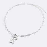 Sterling Silver Pave Initial Pendant Necklace with Paperclip Chain