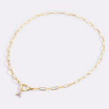 Mint Paperclip Necklace with Pave Initial Charm