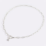 Mint Paperclip Necklace with Pave Initial Charm