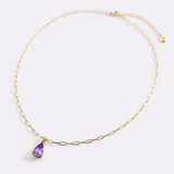 Birthstone Pendant Necklace with Dainty Paperclip Chain