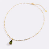 Birthstone Pendant Necklace with Dainty Paperclip Chain