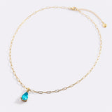 Birthstone Pendant Necklace with Dainty Paperclip Chain