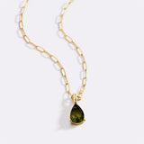 Birthstone Pendant Necklace with Dainty Paperclip Chain