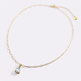 Birthstone Pendant Necklace with Dainty Paperclip Chain