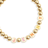 Custom Rainbow Letter Gold Disc Beaded Bracelet