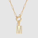 Pave Initial Pendant Necklace with Paperclip Chain