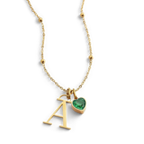 Droplet Birthstone & Initial Necklace