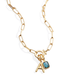 Mint Paperclip Necklace with Initial & Birthstone Charm