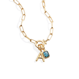 Mint Paperclip Necklace with Initial & Birthstone Charm