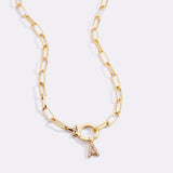 Mint Paperclip Necklace with Pave Initial Charm