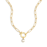 Mint Paperclip Necklace with Pave Initial Charm