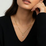 Mint Paperclip Necklace with Pave Cross Charm