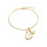Dainty Mother Of Pearl Cable Chain Bracelet with Initial Heart Charm