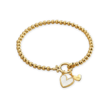 Mint Beaded Bracelet with Mother Of Pearl Initial Heart Charm