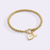 Mint Beaded Bracelet with Mother Of Pearl Initial Heart Charm