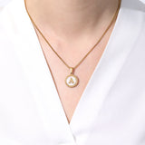 Mother of Pearl Disc Letter Necklace with Box Chain